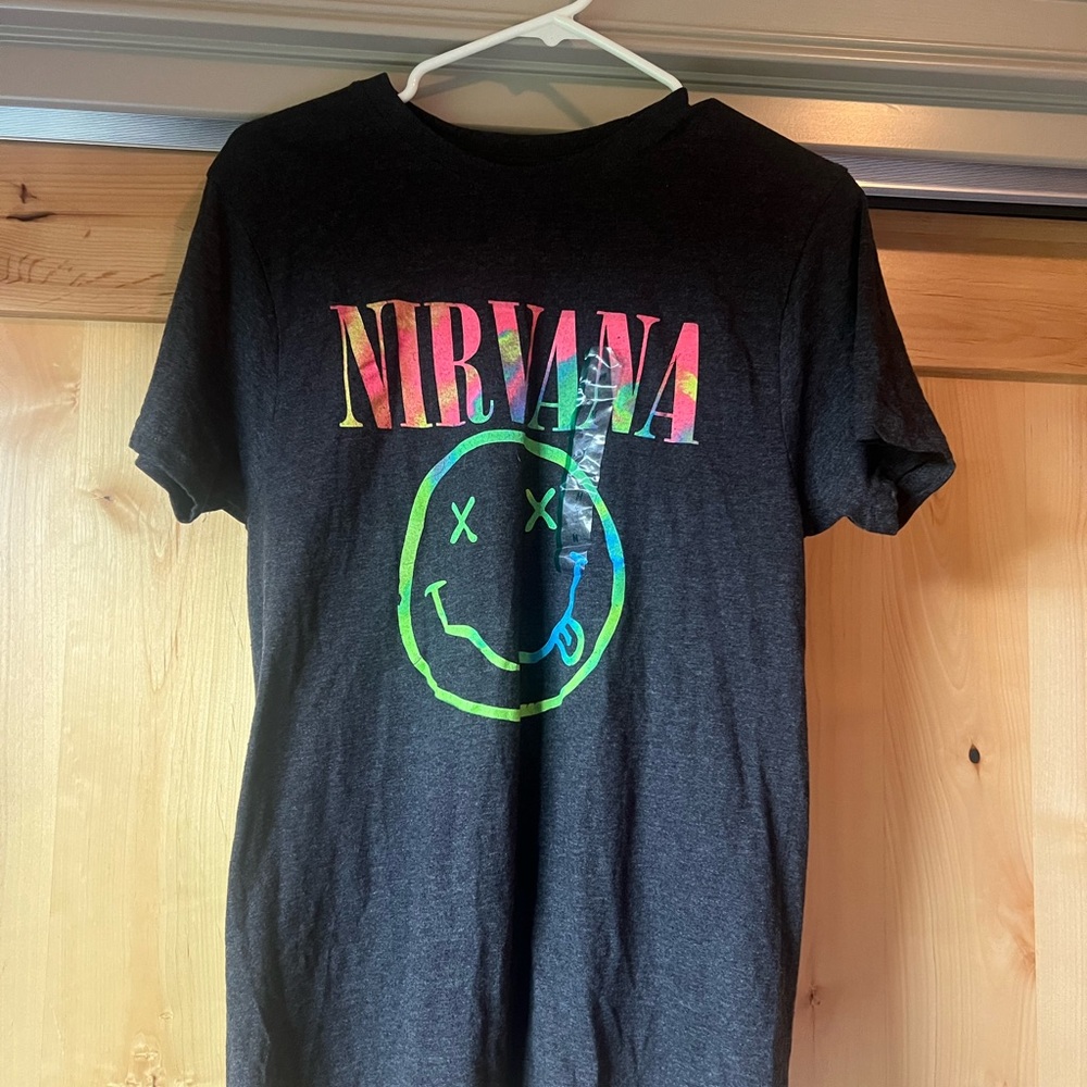 NIRVANA Charcoal Tee with Multicolor Graphic